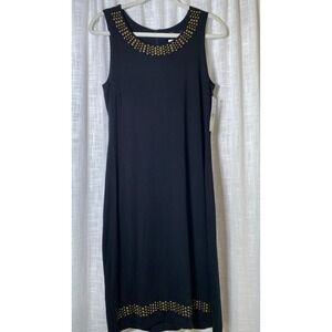 NEW | Karen Kane Black Naoimi Midi Dress with Brass Studs, Soft, Office | Medium